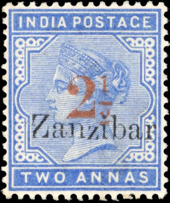 Zanzibar SG 27 Mint 1895-96 2½ on 2a pale blue type 7 surcharge