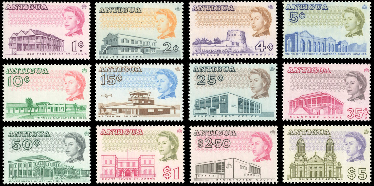 Antigua SG 181ab/195a Unmounted Mint 1966-70 Buildings set of 12 on glazed paper