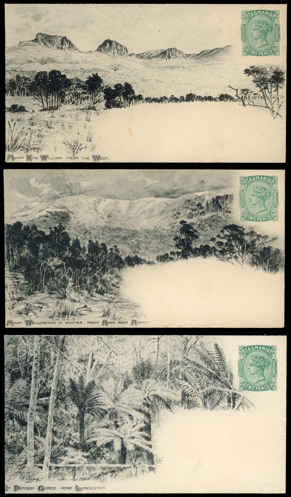 Tasmania 1898 2d green set of 6 illustrated postal stationery envelopes