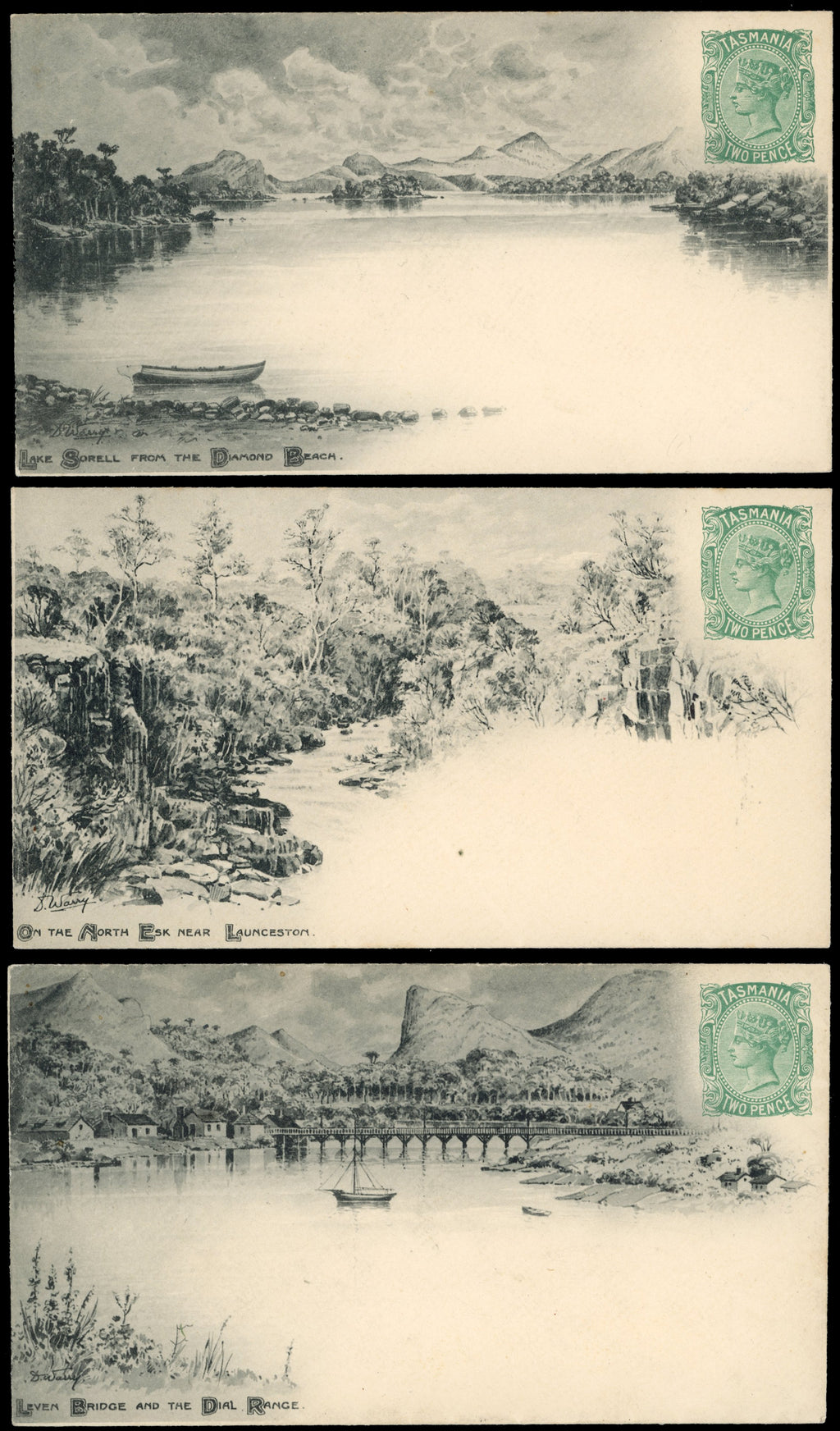 Tasmania 1898 2d green set of 6 illustrated postal stationery envelopes