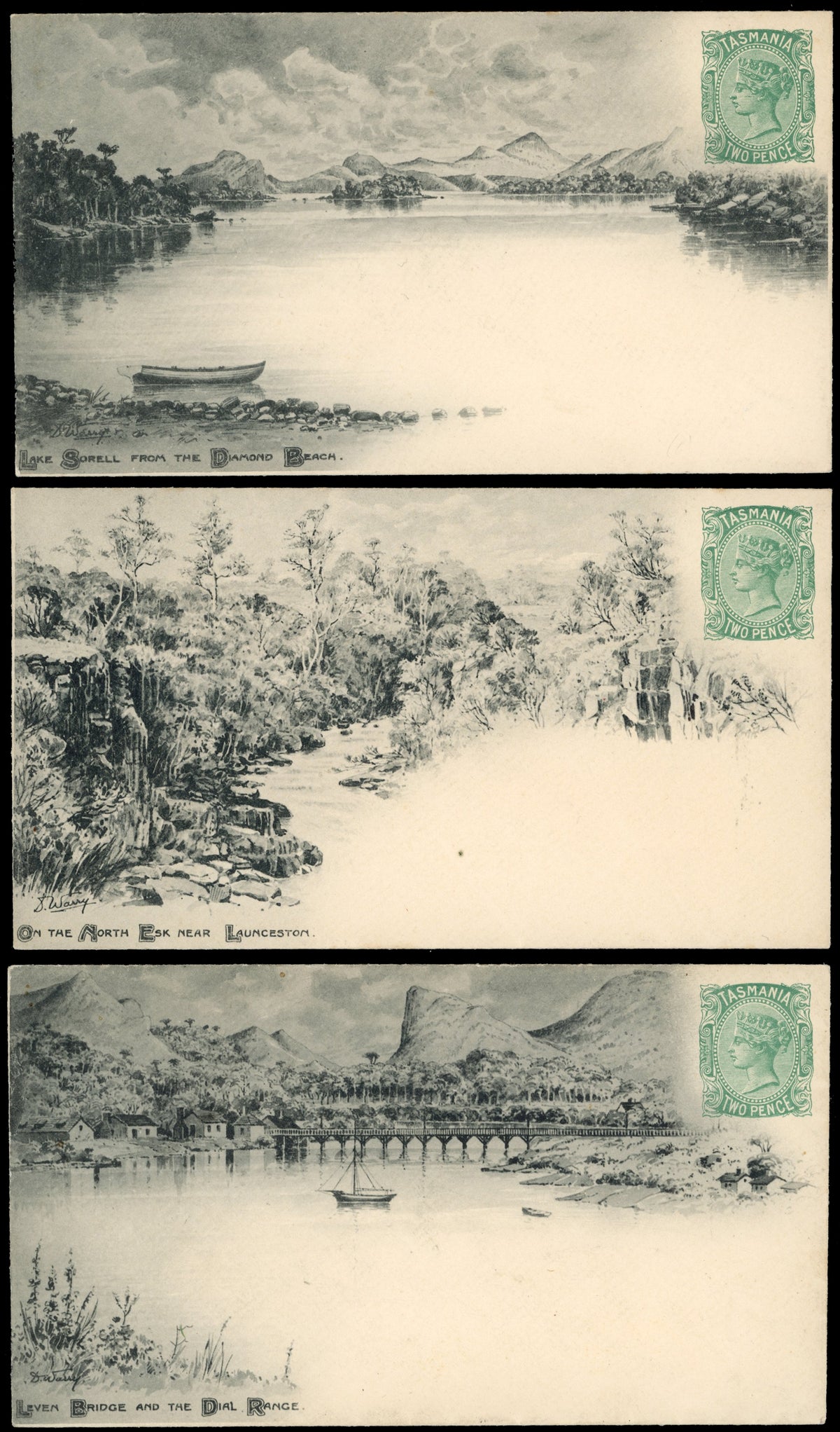 Tasmania 1898 2d green set of 6 illustrated postal stationery envelopes