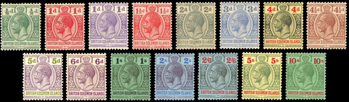 British Solomon Islands SG 39/52 Mint 1922-31 set of 15 Script watermark