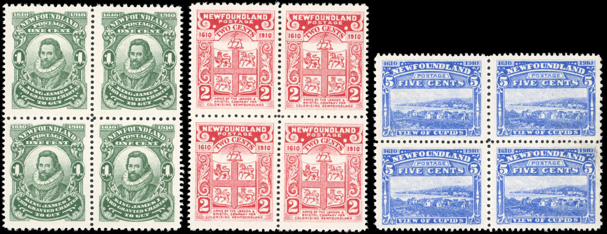 Newfoundland SG 106/108 Mint 1910 1c, 2c, 5c perf 12x14