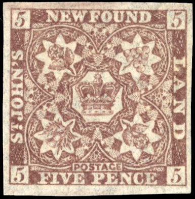 Newfoundland SG 19 Mint 1862-64 5d chocolate-brown on hand-made paper