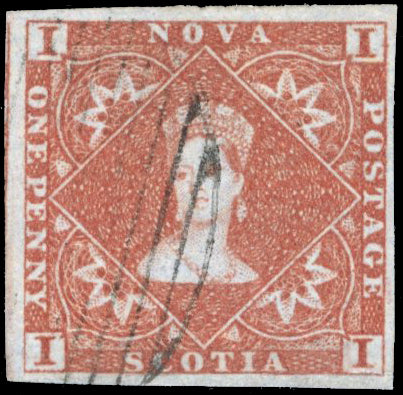 Nova Scotia SG 1 Used 1851-60 1d red-brown on bluish paper