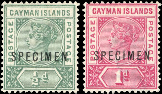Cayman Islands SG 1s/2s Specimen 1900 QV ½d and 1d