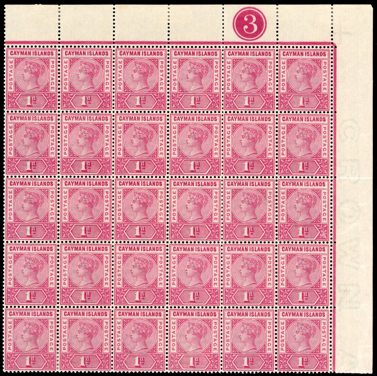 Cayman Islands SG 1, 2a Mint 1900 ½d deep green, 1d pale carmine plate blocks of 30