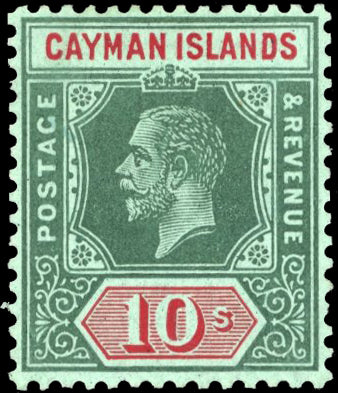 Cayman Islands SG 52 Mint 1912-20 10s deep green and red on green paper watermark MCA