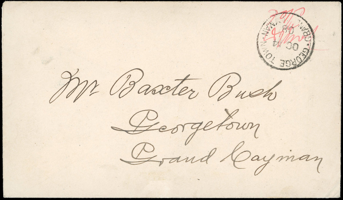 Cayman Islands SG MP2 1908 cover with manuscript provisional endorsement