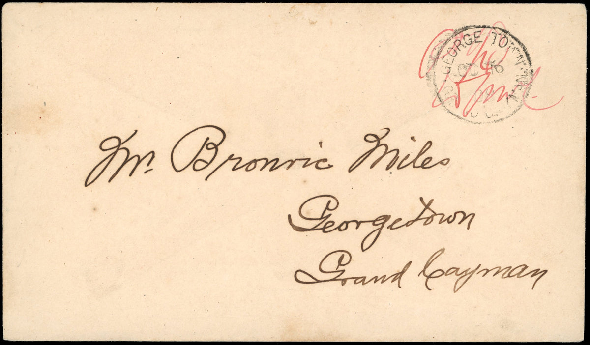 Cayman Islands SG MP2 1908 cover with manuscript provisional endorsement