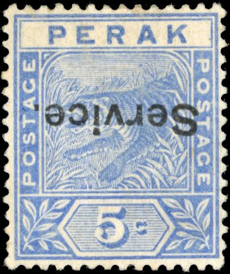Malaya Perak SG O10a 1894 5c blue 'Service' opt inverted mint