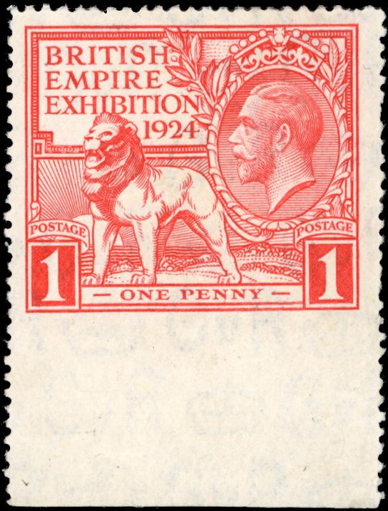 GB SG 430var 1924 1d Wembley imperf to lower margin mint