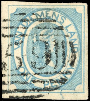Tasmania SG 2 1853 1d blue Launceston '59' numeral used