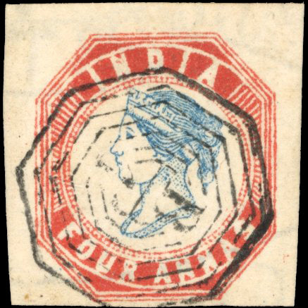 India SG 25 Used 1854-55 4a blue and rose-red 5th printing