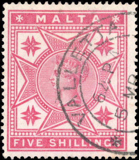 Malta SG 30 Used 1886 5s rose watermark crown CC