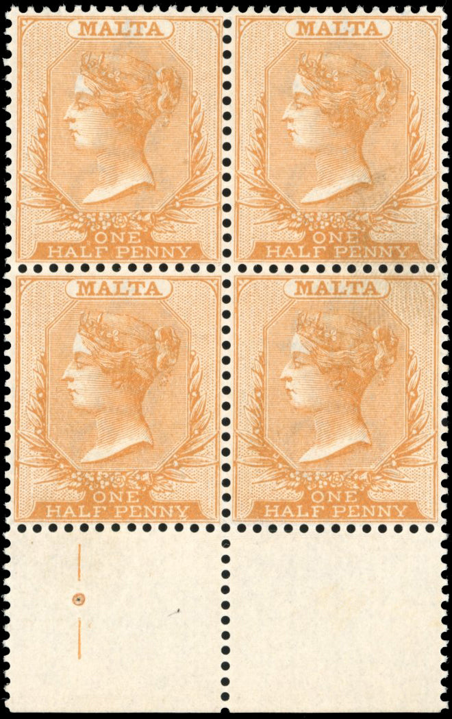 Malta SG 19 Unmounted Mint 1882-84 ½d red-orange watermark crown CA