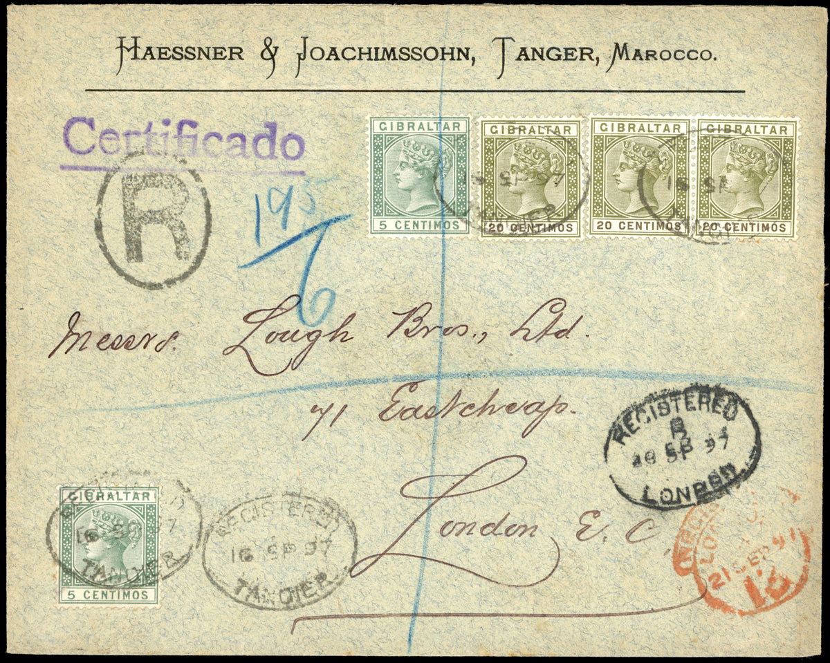 Morocco Agencies SG Z141, Z143 1897 registered cover from Tangier to London