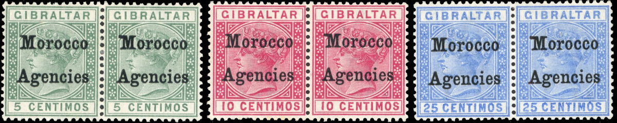 Morocco Agencies SG 9b, 10b, 12b Mint 1899 5c, 10c, 25 variety Broad top to M