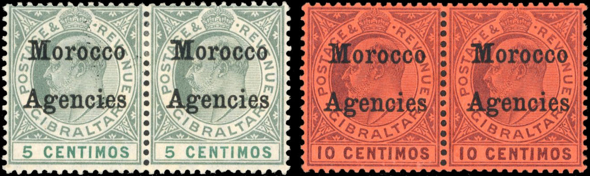 Morocco Agencies SG 24db, 25db Mint 1905-06 5c, 10c on chalk-surfaced paper variety Broad top to M