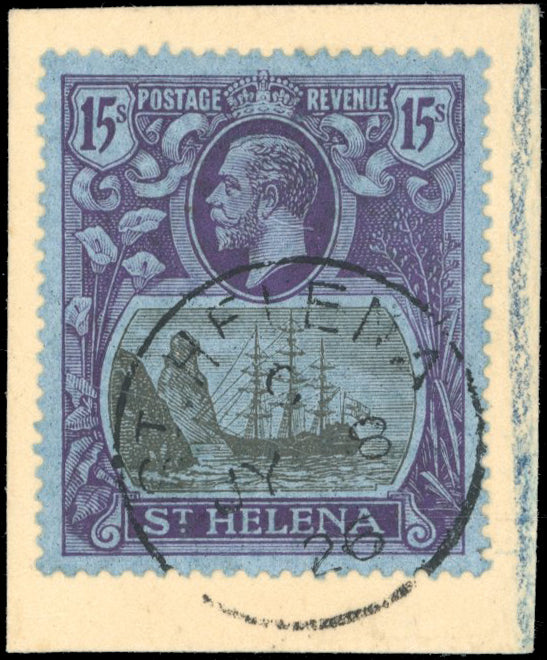 St Helena SG 113 Used 1922-37 15s grey and purple on blue