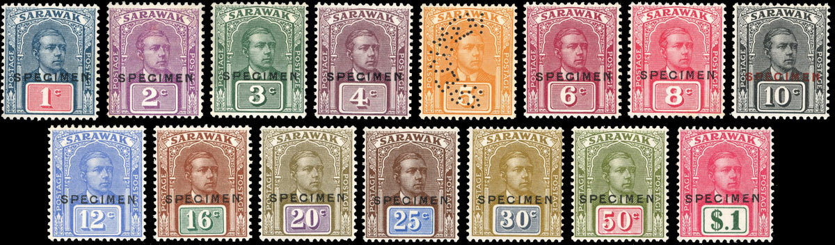 Sarawak SG 76s/90s Specimen 1928-29 set of 15 watermark multiple rosettes