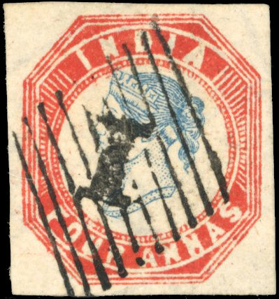 INDIA 1854 SG23 Used 4a blue and red 4th printing type 4 '1' numeral of Bombay position 2