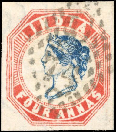 INDIA 1854 SG22 Used 4a deep blue and deep red 4th printing 'C-74' of Coconada position 11