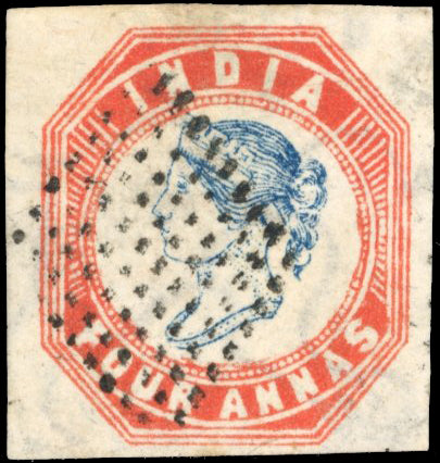 INDIA 1854 SG23 Used 4a blue and red 4th printing position 14 ex Medina