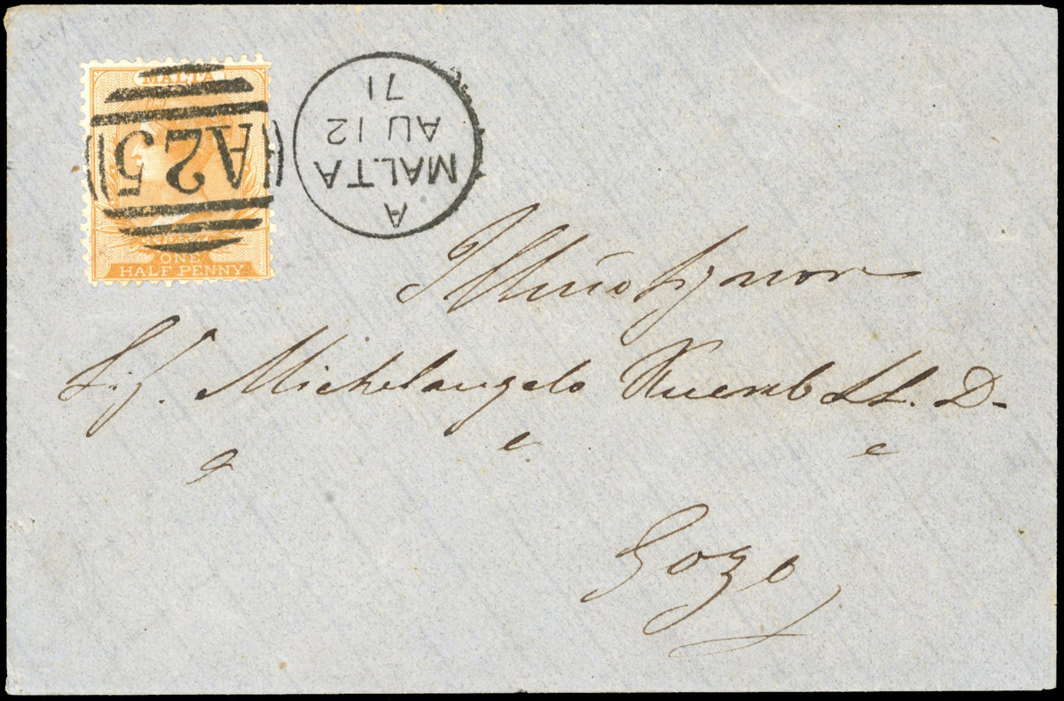 Malta SG 15 1871 cover to Gozo with 1863-81 ½d yellow-orange