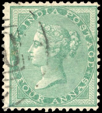 INDIA 1865 SG64w Used 4a green watermark inverted