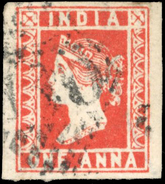 INDIA 1854 SG15 Used 1a red die III 'C-130' numeral of Cochin