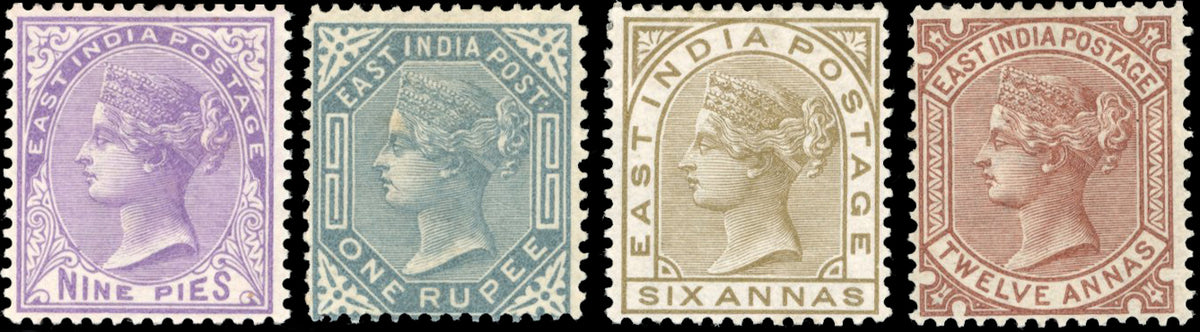 INDIA 1874 SG77, 79, 80, 82 Mint 9p, 1r, 6a and 12a quartet