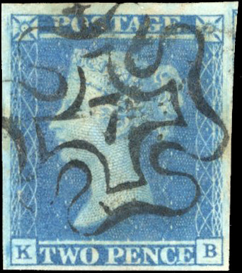 Great Britain SG 14f Pl.3 Used 1841 2d blue plate 3 lettered KB London No.7 in MC