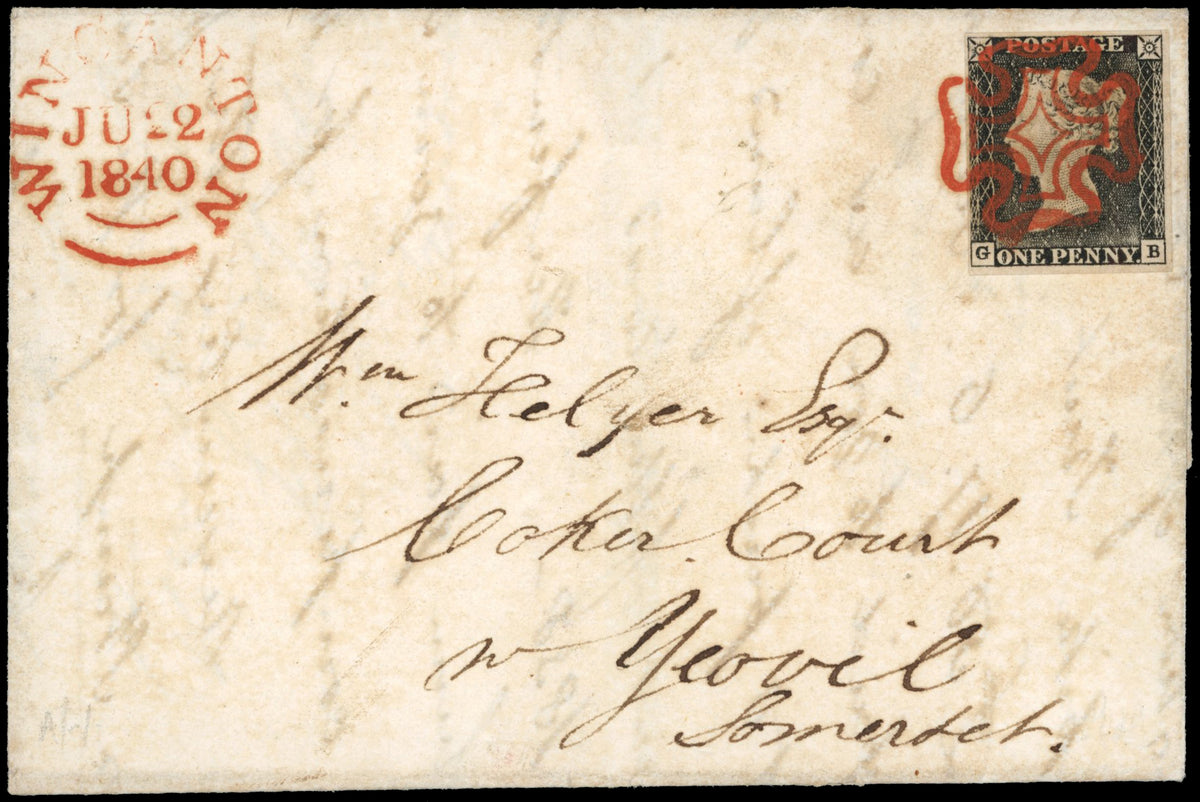 Great Britain SG 3 Pl.1 Cover 1840 1d grey black plate 1a lettered GB on entire with Wincanton cds