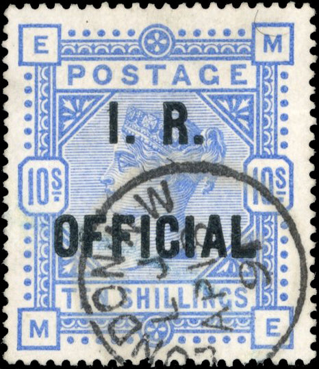 Great Britain SG O10 Used 1890 10s ultramarine I.R. Official