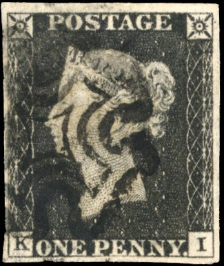Great Britain SG 3 Pl.2 Used 1840 1d grey black plate 2 lettered KI