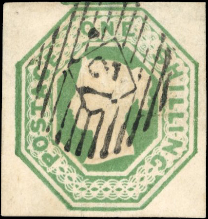 Great Britain SG 55 Used 1854 1s green London 12 diamond numeral